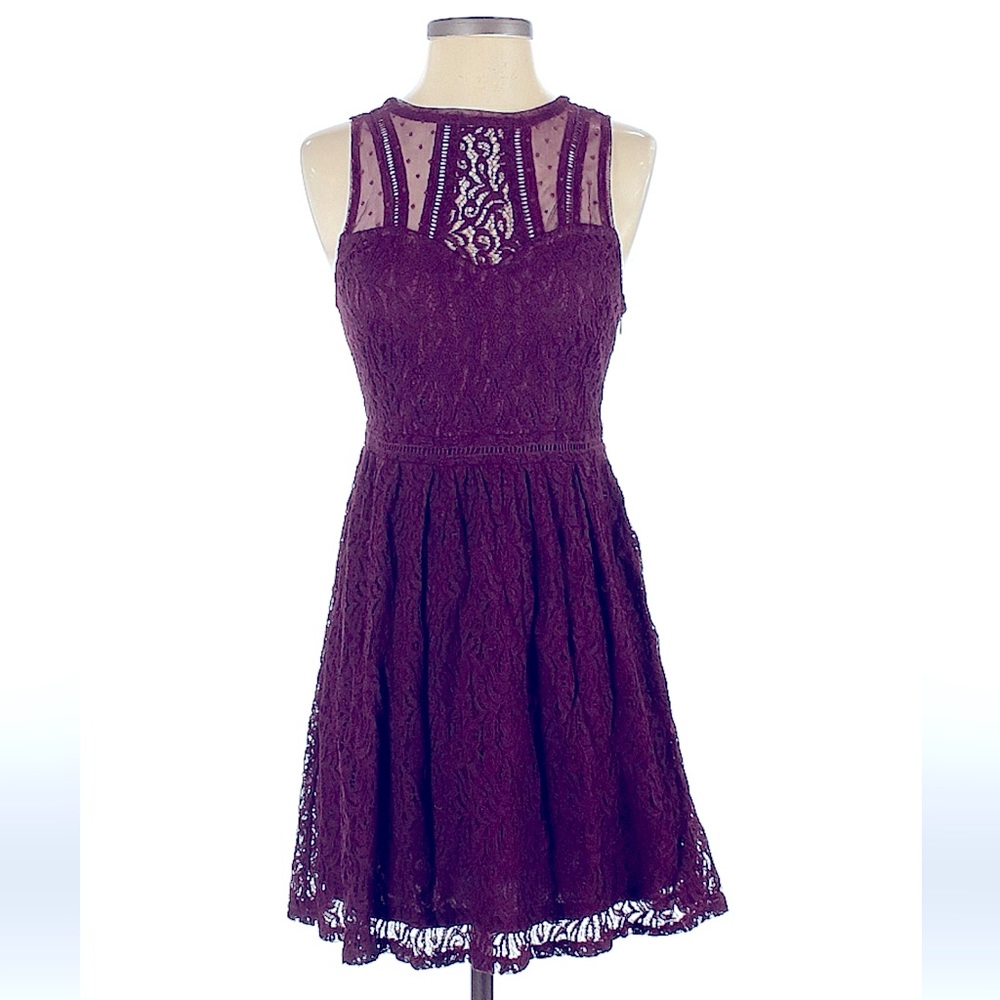 Forever 21 lace fit & flare dark plum / purple knee length dress.